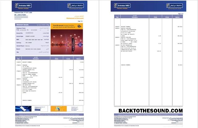 Profesyonel İndir BAE Emirates NBD Banka Hesap Özeti of Hesap Word and PDF Şablon, 2 pages Örnek