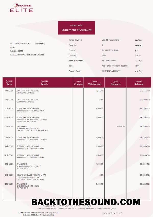 İndir BAE Rakbank Elite Banka Hesap Özeti Word and PDF w Örnek örnek