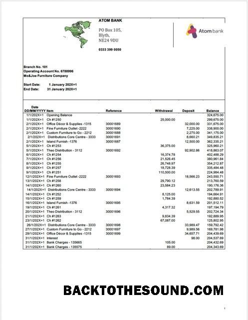 İndir Birleşik Krallık Atom Banka Hesap Hesap Özeti Word and PDF Örnek şablon