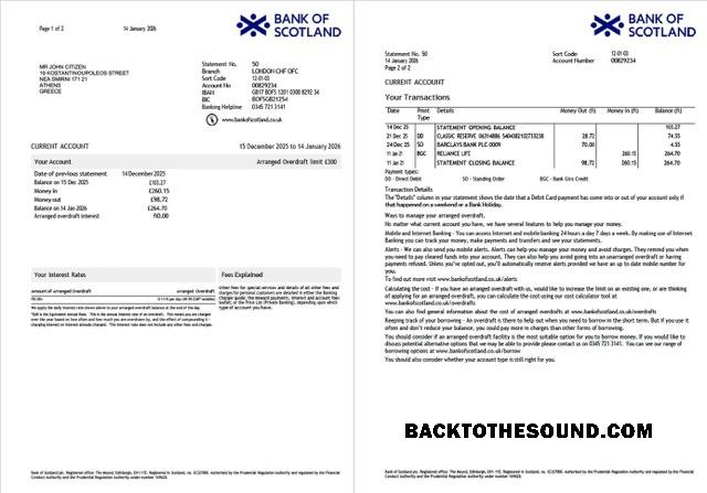 Premium İndir Birleşik Krallık Banka of İskoçya Hesap Hesap Özeti Word and PDF Şablon, 2 pages Örnek
