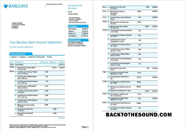 Profesyonel İndir Birleşik Krallık Barclays Banka Hesap Hesap Özeti Word and PDF Şablon, 2 pages Örnek