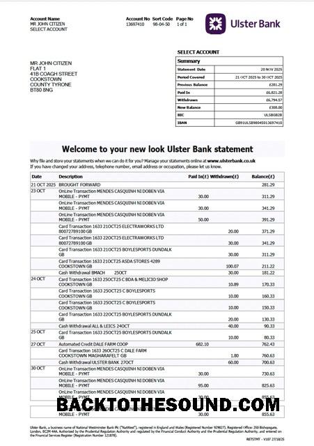İndir Birleşik Krallık Ulster Banka Hesap Özeti Word and PDF Örnek ön izleme