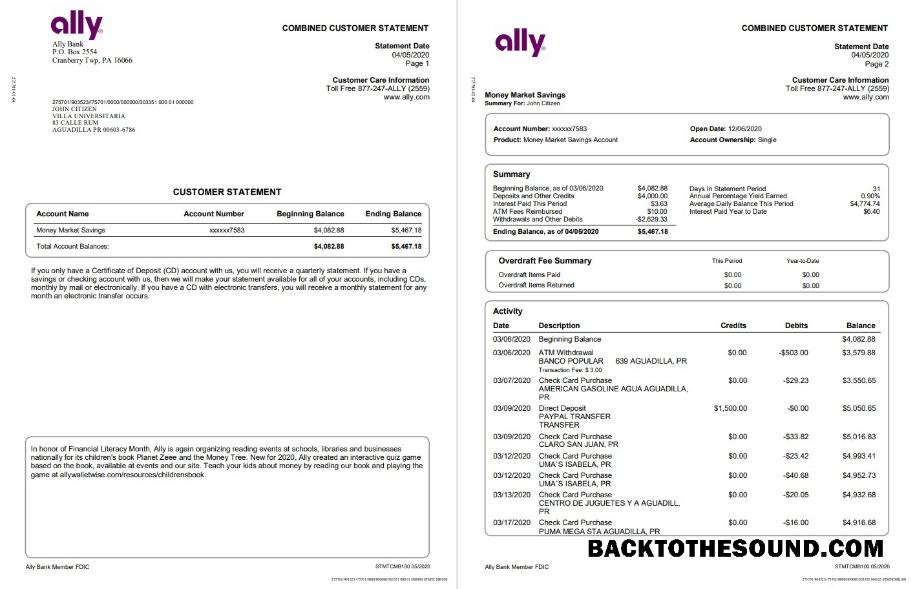 İndir ABD Ally Banka Hesap Özeti in Word and PDF Format (4 pages) Örnek ön izleme