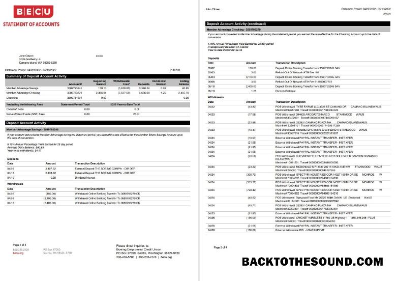 İndir ABD BECU Hesap Özeti 4 pages Örnek örnek