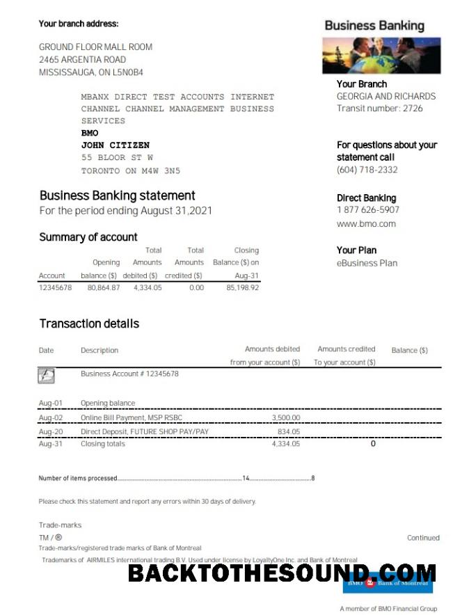 İndir ABD BMO Banka of Montreal Banka proof of address Hesap Özeti in Excel and PDF Format Örnek tasarım