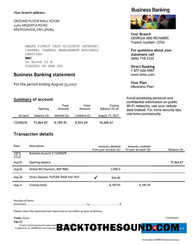 İndir ABD BMO Banka of Montreal Banka proof of address Hesap Özeti in Word and PDF Format Örnek tasarım