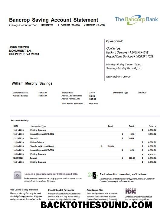 İndir ABD Bancorp Banka Hesap Özeti Word and PDF Örnek örnek
