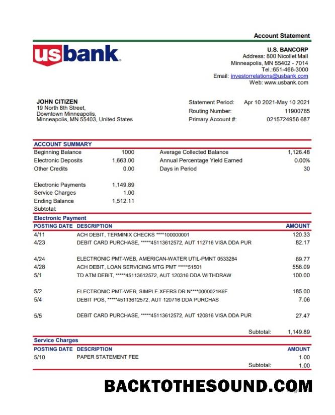İndir ABD Bancorp Banka Hesap Özeti easy to fill in .XLS and .PDF Dosya Format Örnek örnek
