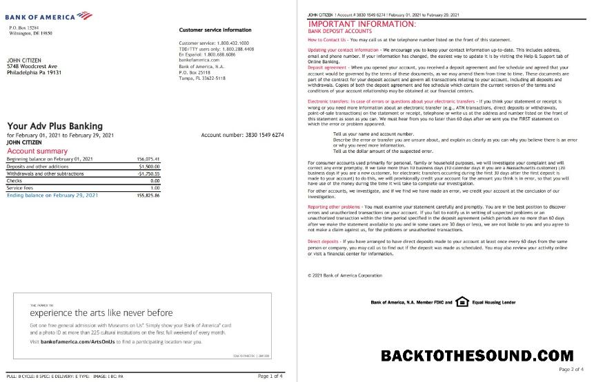 İndir ABD Banka of Amerika Banka Hesap Özeti in Excel and PDF Format (4 pages), Sürüm 3 Örnek şablon