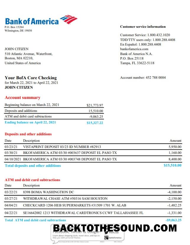 İndir ABD Banka of Amerika Banka Hesap Özeti in Excel and PDF Format, Sürüm 4 Örnek tasarım