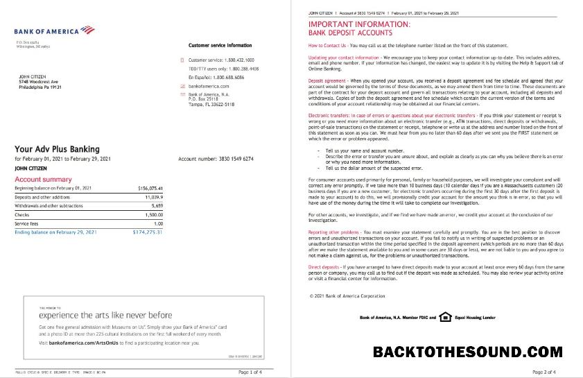 İndir ABD Banka of Amerika Banka Hesap Özeti in Word and PDF Format (4 pages), Sürüm 3 Örnek şablon