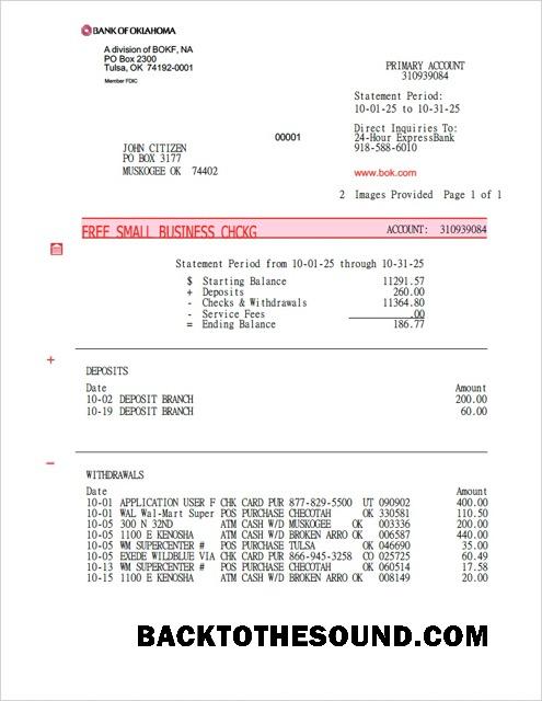 İndir ABD Banka of Oklahoma Hesap Hesap Özeti Word and PDF Örnek ön izleme