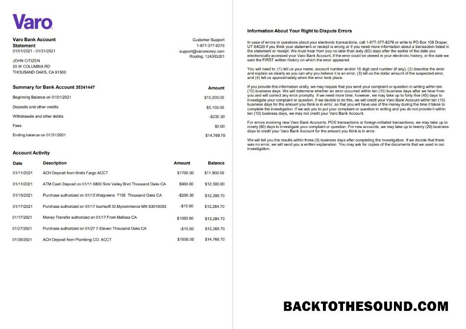 İndir ABD California Varo Banka Hesap Özeti in Word and PDF Format, 2 pages Örnek örnek
