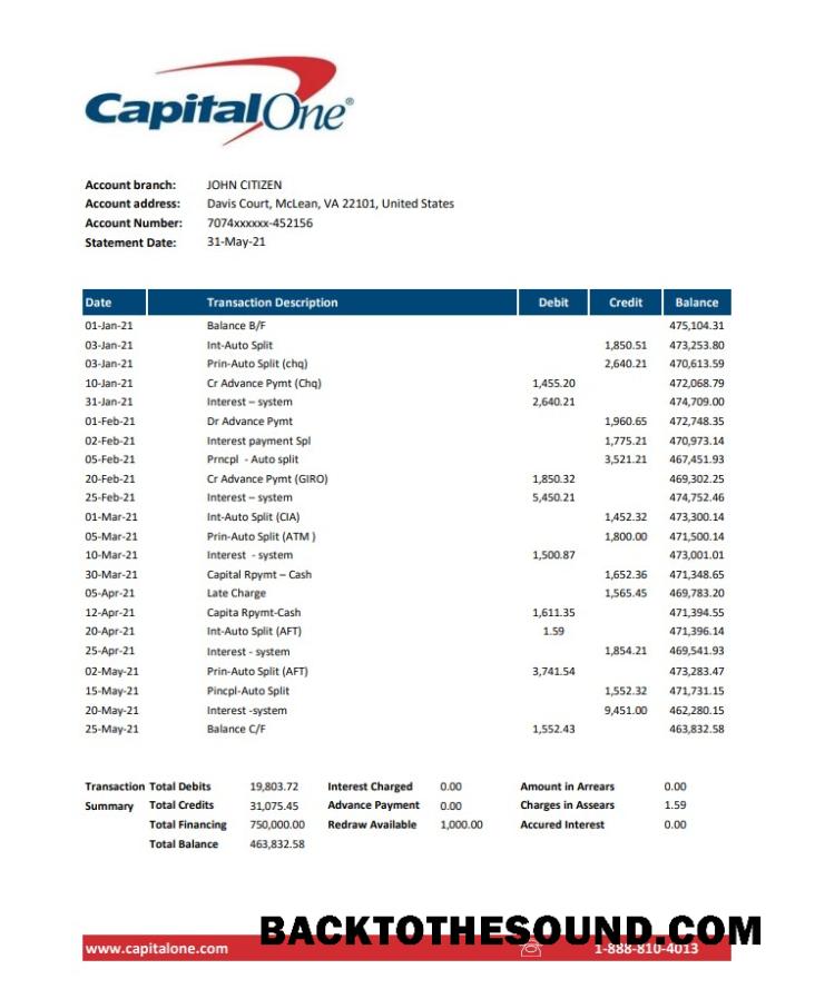 İndir ABD Capital One Banka Hesap Özeti easy to fill in Excel and PDF Format Örnek şablon