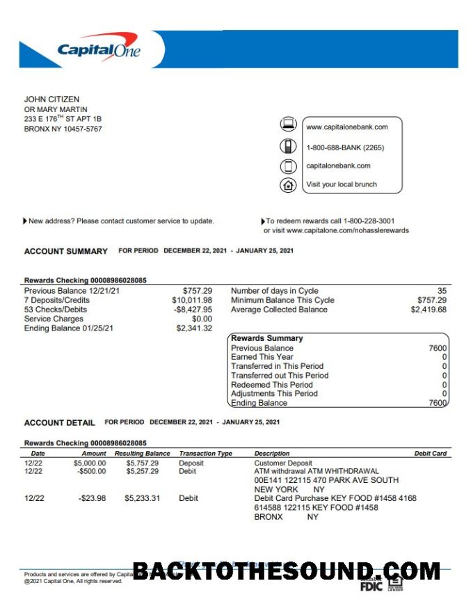 İndir ABD Capital One Banka Hesap Özeti in Word and PDF Format, Sürüm 4 Örnek tasarım