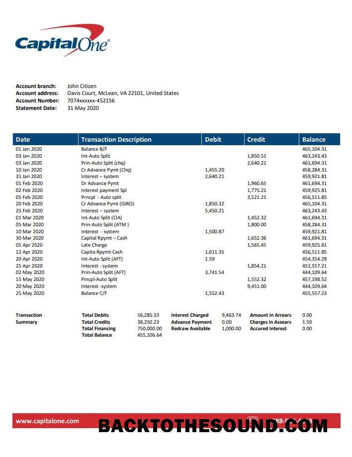 Gerçekçi İndir ABD Capital One Banka Hesap Özeti Şablon, Word and PDF Format (.doc and .PDF) Örnek
