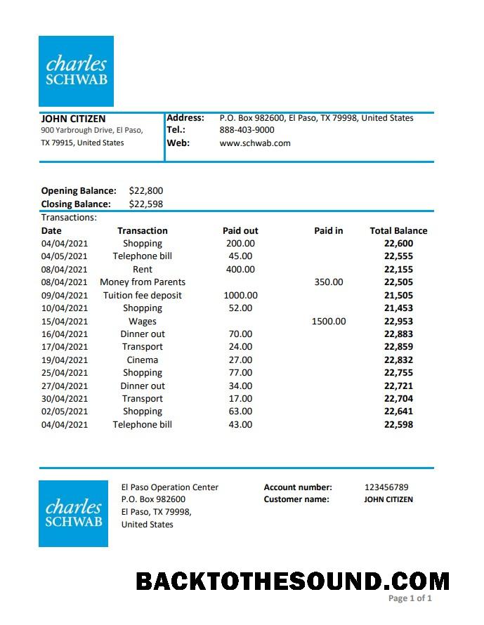 İndir ABD Charles Schwab & Co Excel PDF Örnek taslak