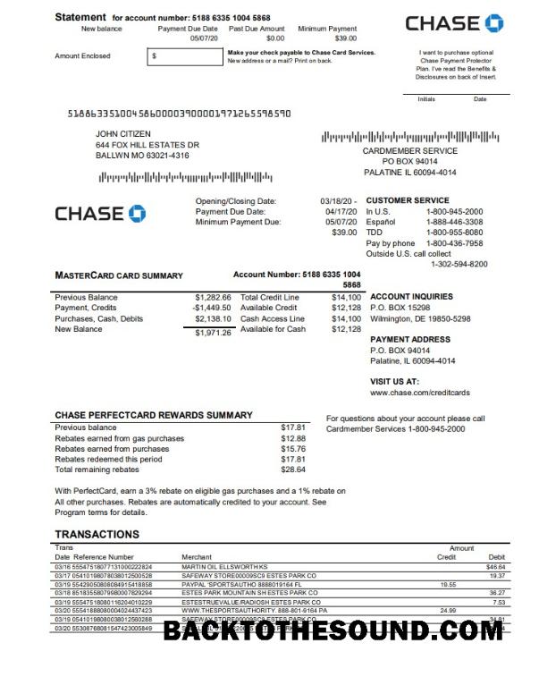 İndir ABD Chase Banka Mastercard Kart Hesap Özeti easy to fill in Word and PDF Format Örnek taslak