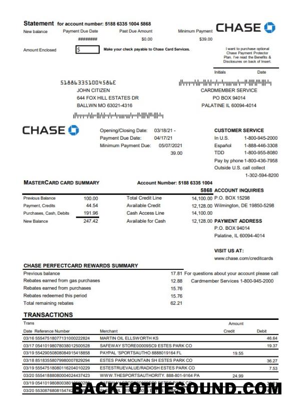 İndir ABD Chase Banka Mastercard Kart Hesap Özeti Örnek tasarım