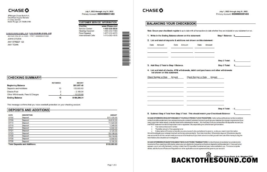 Düzenlenebilir İndir ABD Chase Banka Hesap Özeti Word and PDF Şablon, 4 pages Örnek