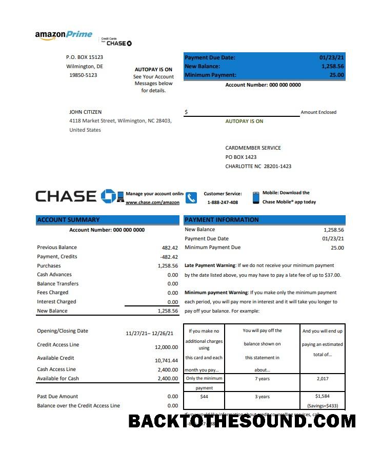 İndir ABD Chase Kredi Kart Hesap Özeti Örnek örnek