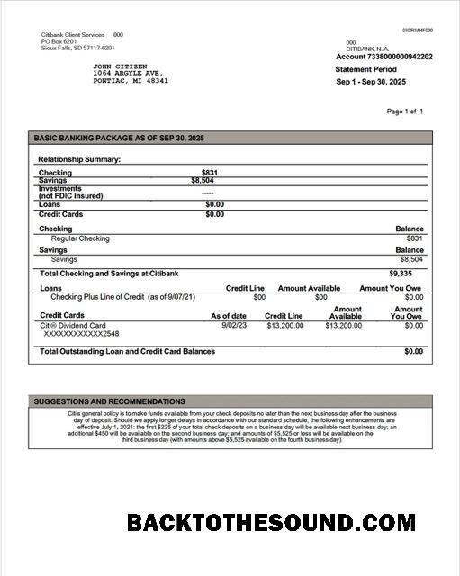 Gerçekçi İndir ABD Citibank Hesap Hesap Özeti Word and PDF Şablon, Sürüm 2 Örnek
