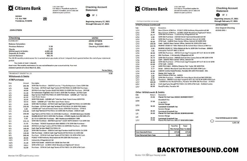İndir ABD Citizens Banka Excel PDF Örnek şablon