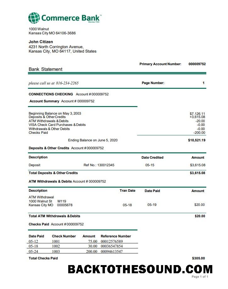 İndir ABD Commerce Banka proof of address Hesap Özeti in Word and PDF Format Örnek örnek