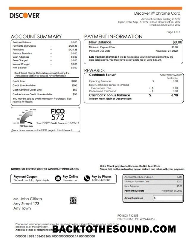 Gerçekçi İndir ABD Discover Banka Hesap Özeti, Word and PDF Şablon, 5 pages Örnek