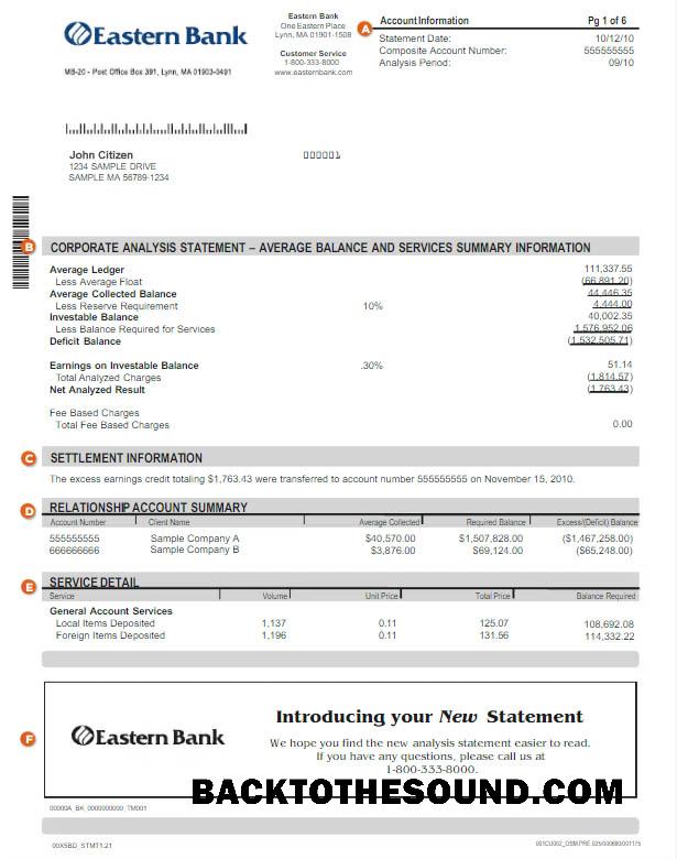 İndir ABD Eastern Banka Hesap Özeti Word and PDF w Örnek tasarım