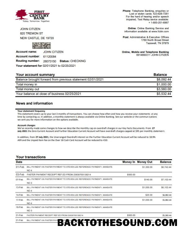 İndir ABD First Century Banka Excel PDF Örnek ön izleme
