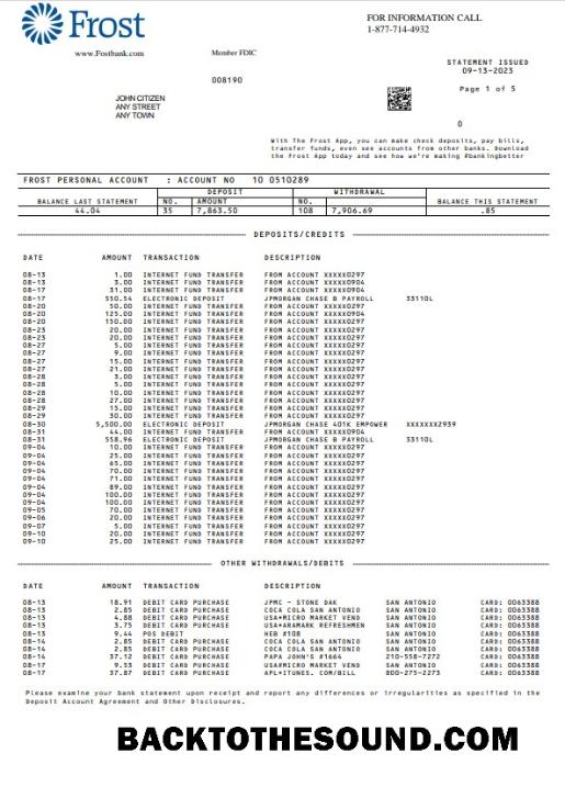 İndir ABD Frost Banka Hesap Özeti Word and PDF Örnek tasarım