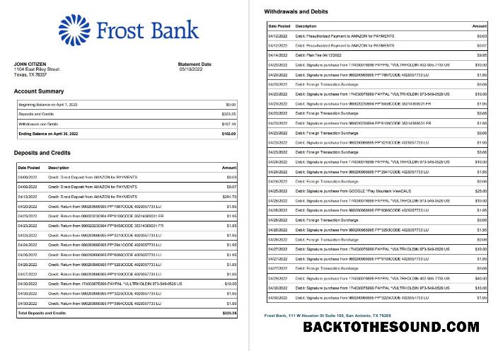 İndir ABD Frost Banka Hesap Özeti, 2 pages Örnek örnek
