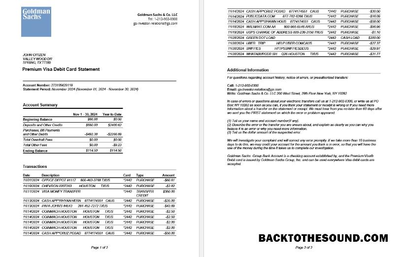 İndir ABD Goldman Sachs Banka Premium Vize Banka Kart Hesap Özeti Word and PDF Örnek tasarım