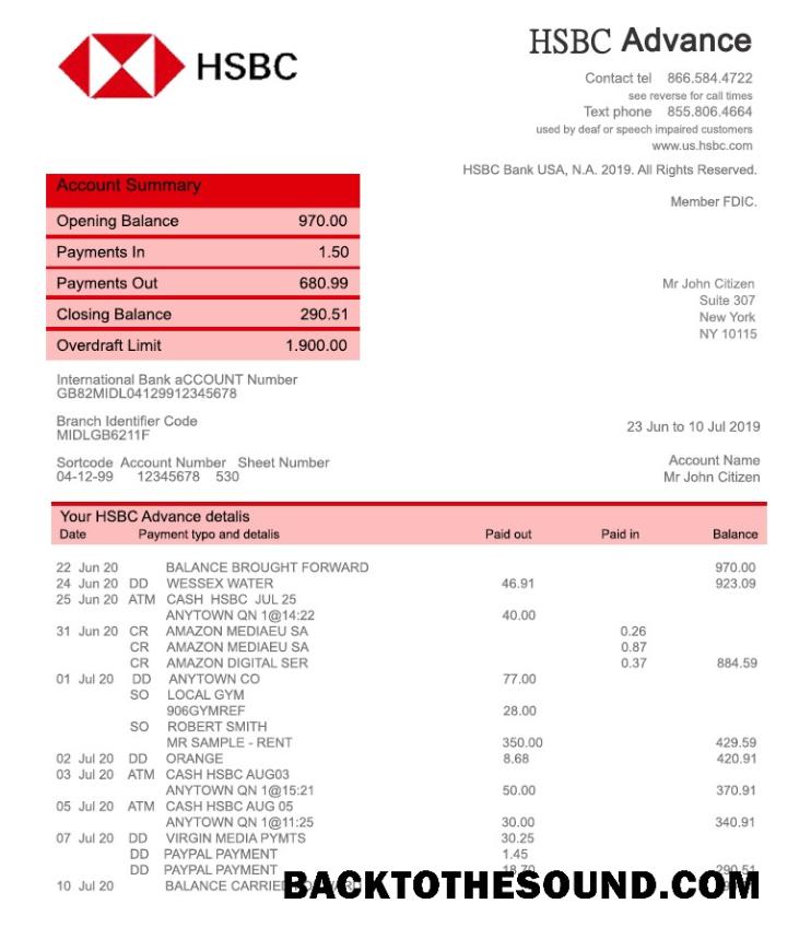 Premium İndir ABD HSBC Banka Hesap Özeti Şablon, fully Düzenlenebilir in PSD Format Örnek