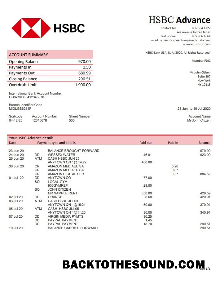 İndir ABD HSBC Örnek şablon