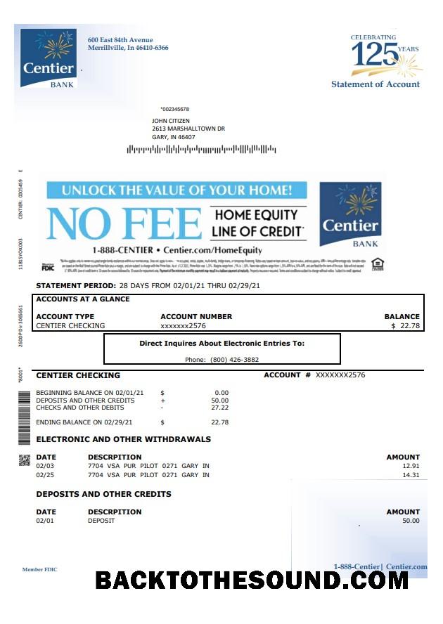 İndir ABD Indiana Centier Banka Word PDF Örnek örnek