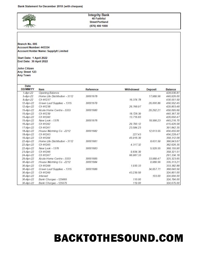 Premium İndir ABD Integrity Banka Hesap Özeti Word and PDF Şablon.1 Örnek