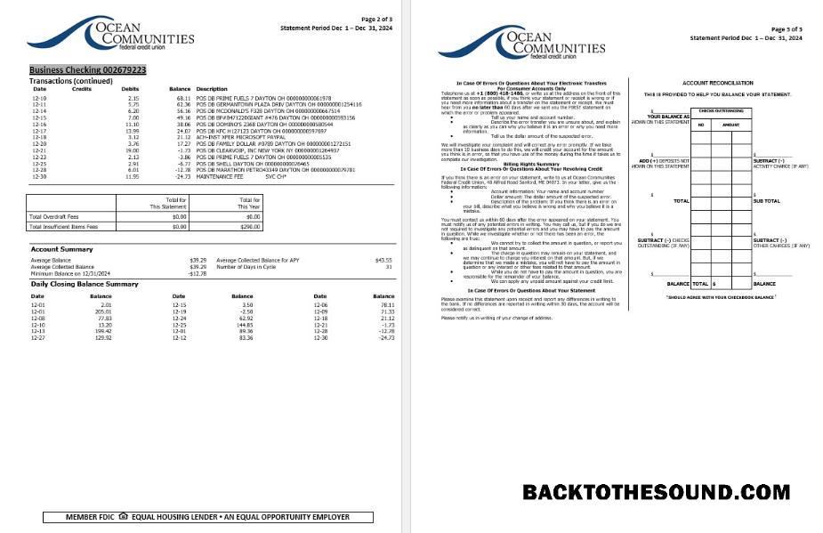 İndir ABD Maine Ocean Communities Federal Kredi birlik Banka Hesap Özeti, 3 pages 2 Örnek şablon