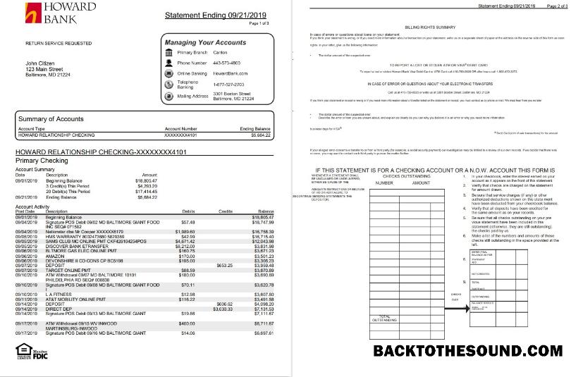 İndir ABD Maryland Howard Personal proof of address Banka Hesap Özeti in Word and PDF Format (4 pages) Örnek örnek