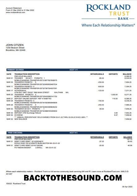 İndir ABD Massachusetts Rockland Trust Banka Hesap Özeti Word and PDF Örnek şablon