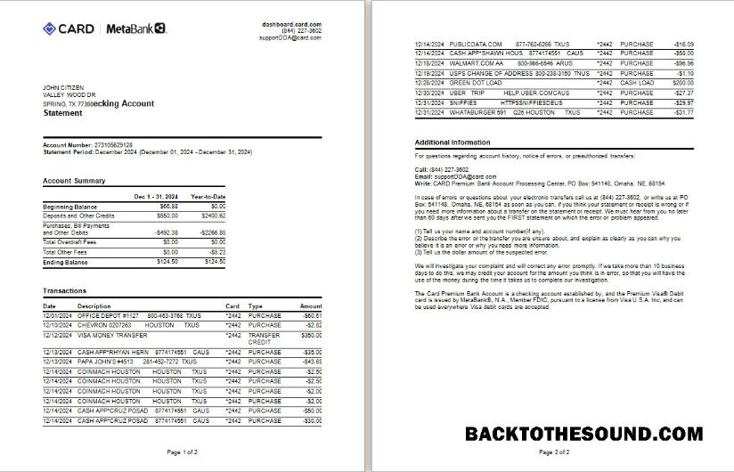 İndir ABD Meta Banka Kart Hesap Özeti Word and PDF Örnek, 2 pages Örnek ön izleme