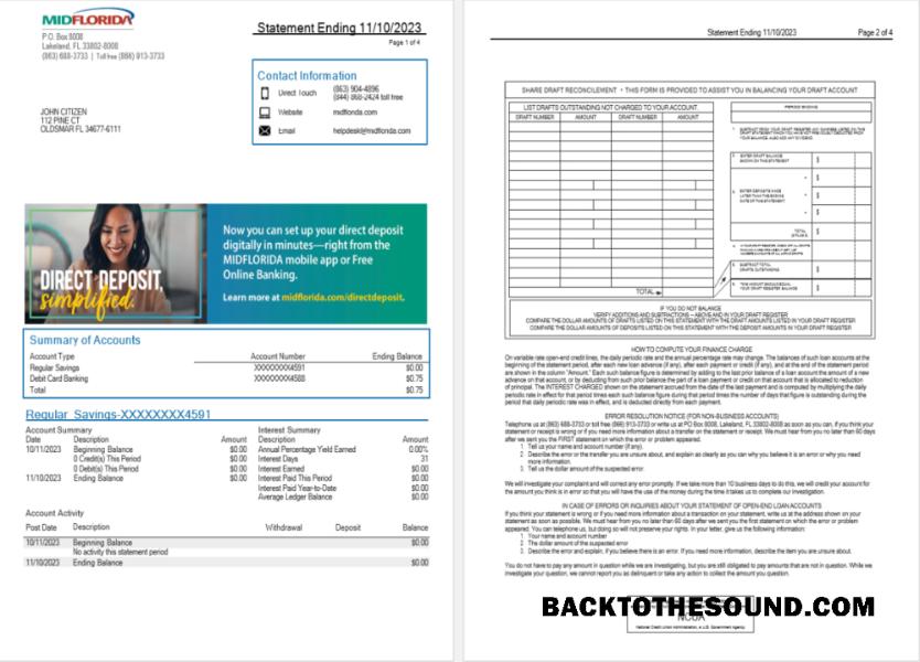 Gerçekçi İndir ABD MidFlorida Banka Hesap Özeti Word and PDF Şablon, 3 pages 1 2 Örnek