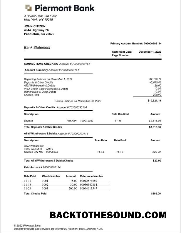 İndir ABD Yeni York Piermont Banka Hesap Özeti Word and PDF Örnek şablon