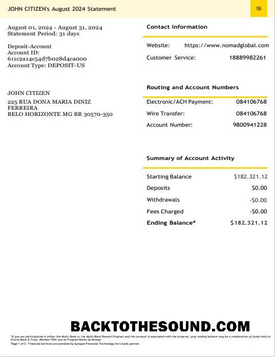 İndir ABD Nomad Global Banka Hesap Özeti 3 – 6 months Word and PDF Örnek Örnek ön izleme
