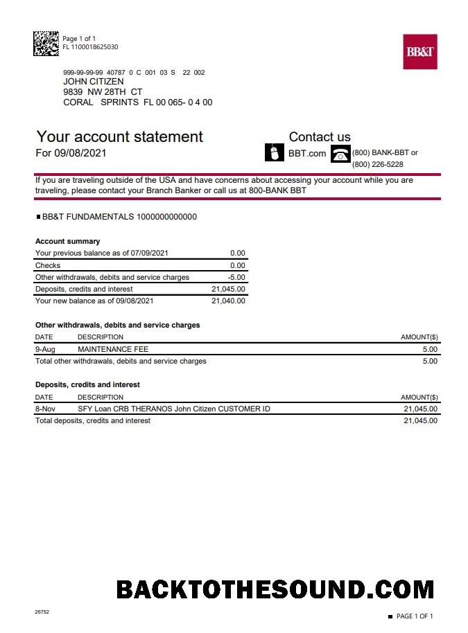 İndir ABD North Carolina BB&T Corp. Banka Hesap Hesap Özeti in Excel and PDF Format Örnek taslak