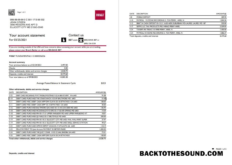 İndir ABD North Carolina BB&T Corp. Banka Hesap Özeti in Excel and PDF Format (2 pages) Örnek şablon