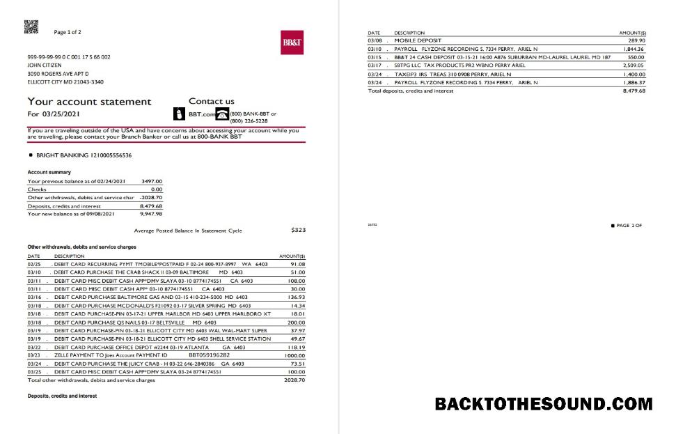 İndir ABD North Carolina BB&T Corp. Banka Hesap Özeti in Word and PDF Format (2 pages) Örnek taslak