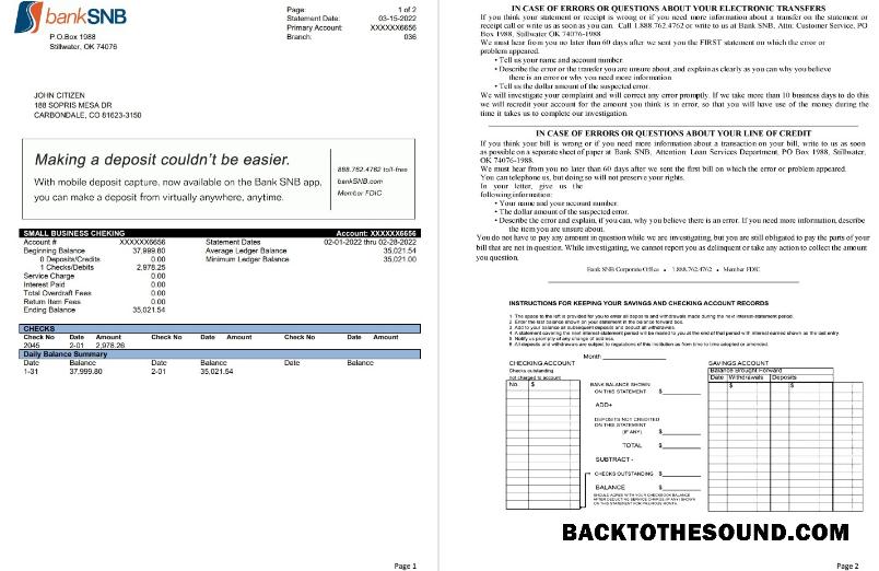İndir ABD Oklahoma SNB Banka Hesap Özeti 2 pages Örnek örnek