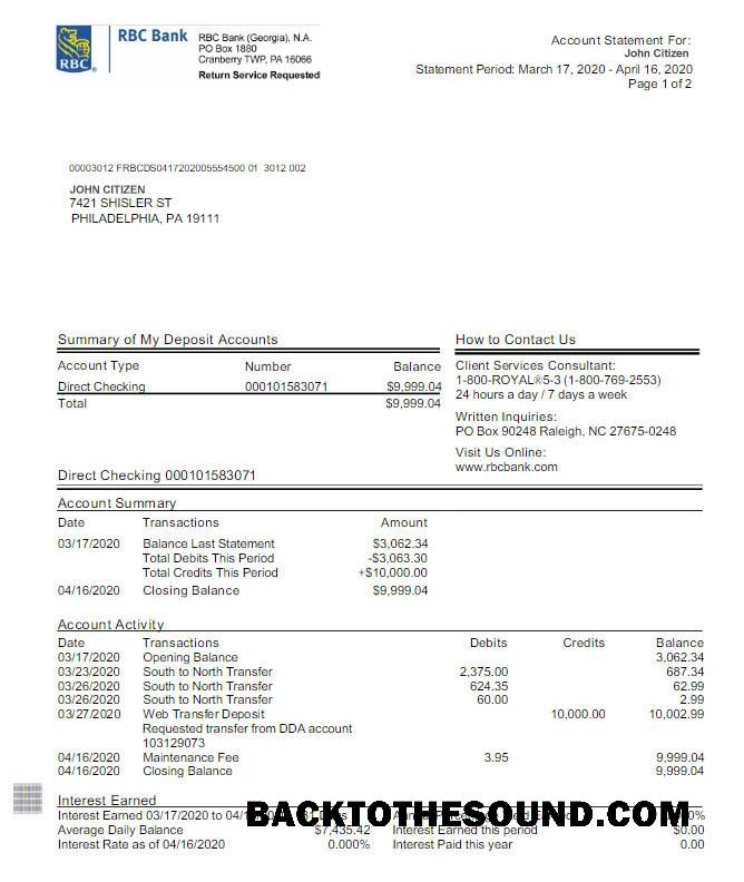 Düzenlenebilir İndir ABD RBC Banka Hesap Özeti Word and PDF Şablon, Sürüm 2 scr Örnek